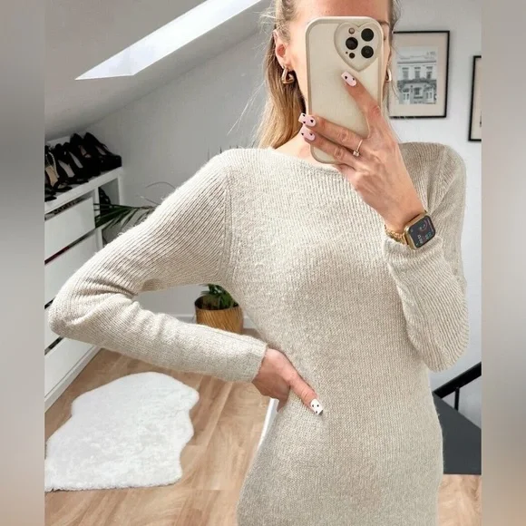 ZARA ~ LONG KNIT DRESS WITH METALLIC THREAD DETAIL - Picture 12 of 14